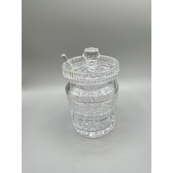 Vintage Waterford Castlemaine Cut Crystal Jam Jar with Spoon Clear Condiment Jar - Picture 2 of 9
